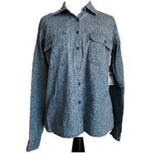 Guess 1981 Denim Top Womens XS Blue Polka Dot Shirt 100% Cotton Chambray Long